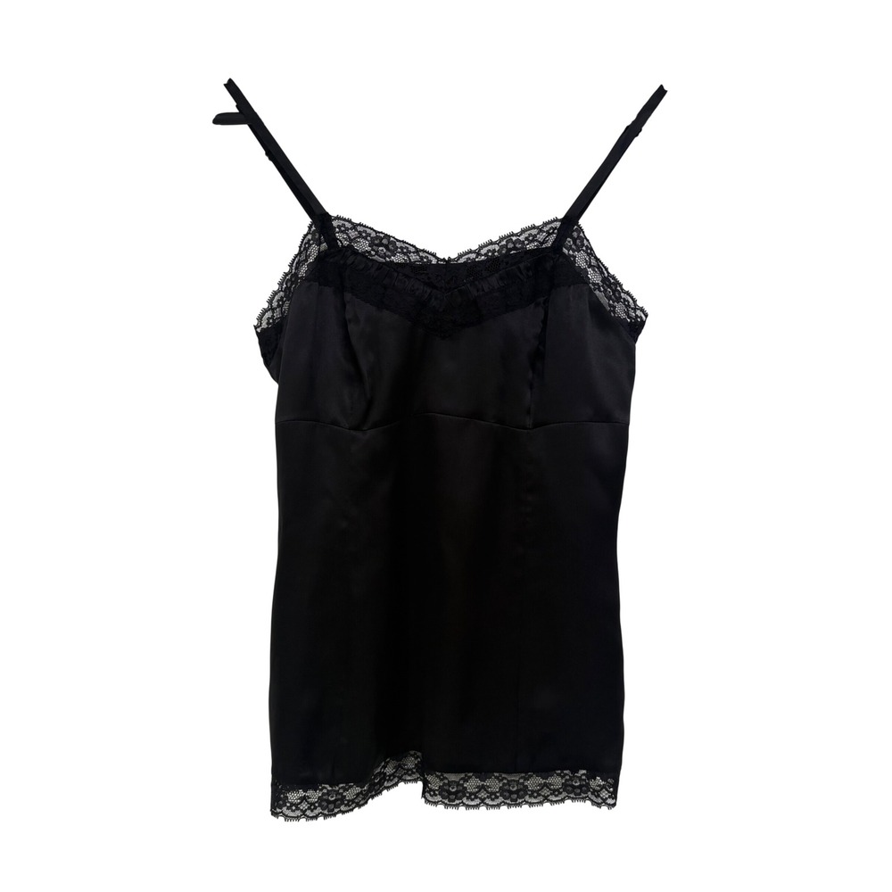 White House Black Market Black 100% Silk Lace Trim Camisole Top 570011588 XS NWT